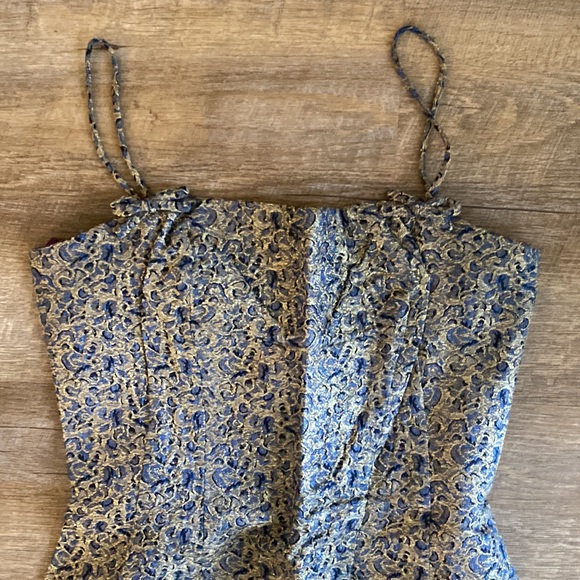 Vintage 1960s Modes Chez Elita Brocade Blue and Metallic Dress - Picture 3 of 10